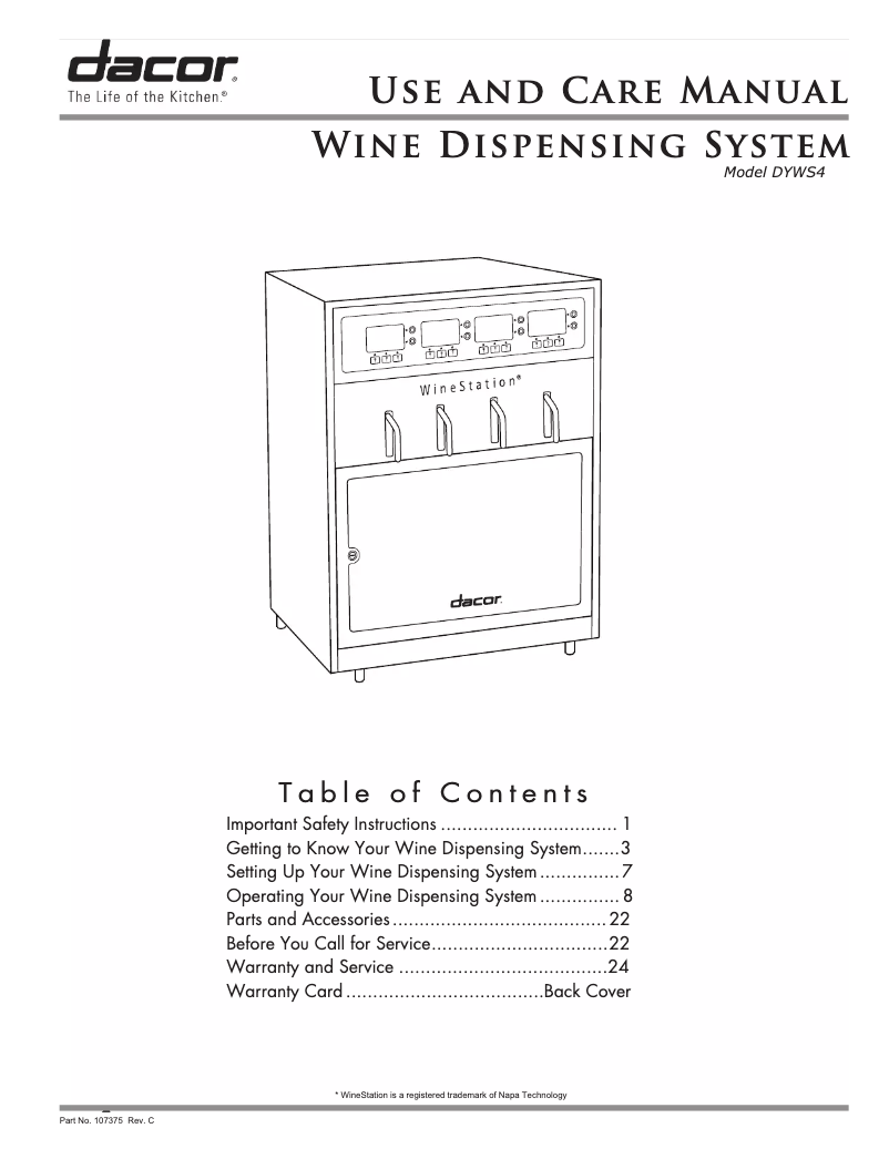 Page 1 de la notice Manuel utilisateur Dacor DYWS4