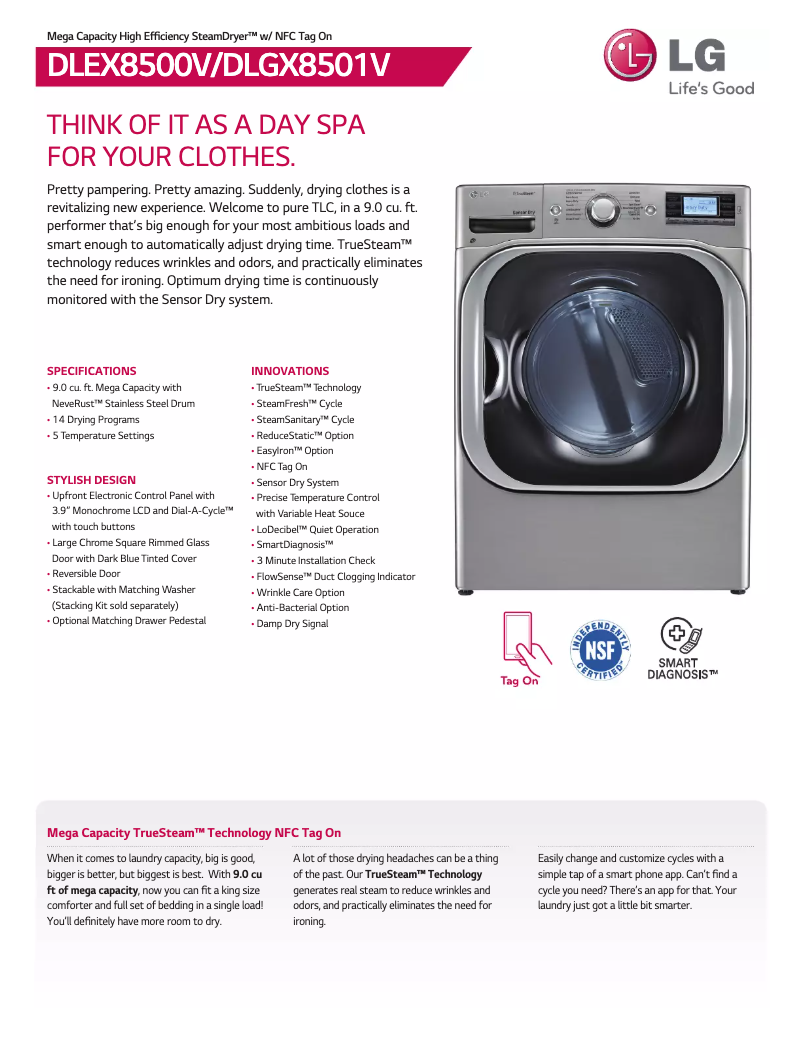Page 1 de la notice Fiche technique LG DLEX8500V