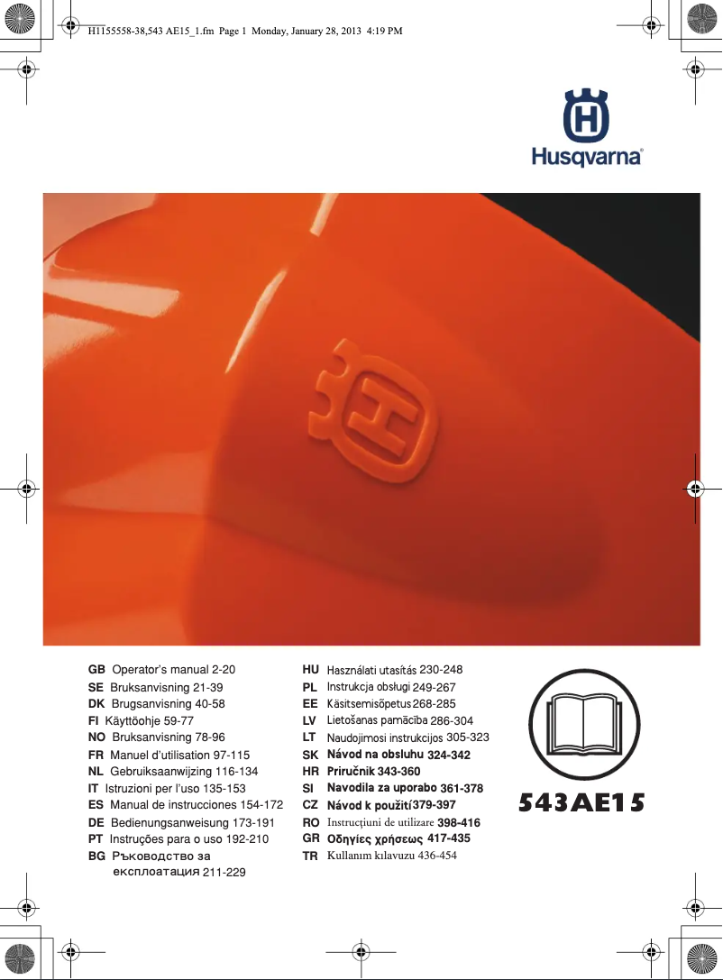 Page 1 of the manual User Manual Husqvarna 543AE15