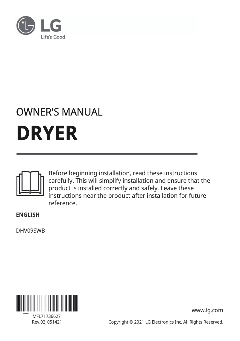 Page 1 de la notice Manuel utilisateur LG DHV09SWB