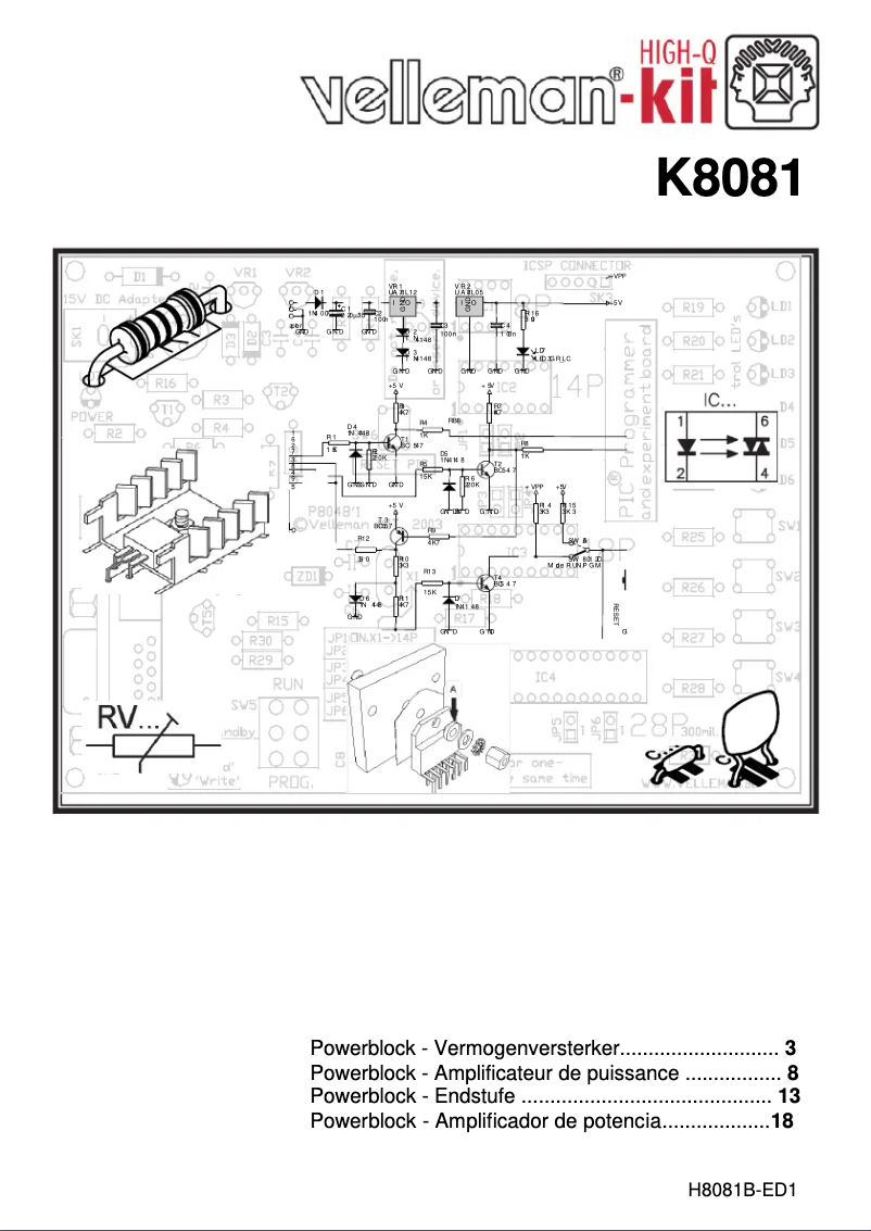 Page 1 de la notice Manuel utilisateur Velleman K8081