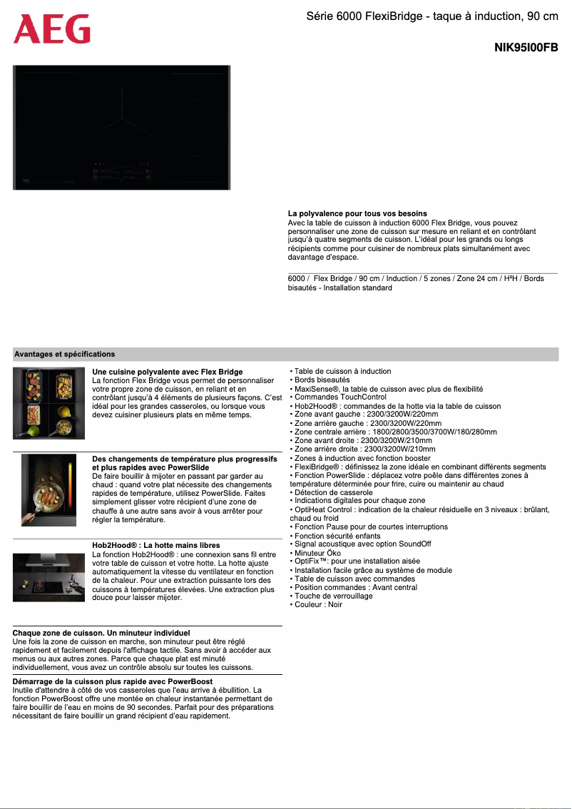 Page 1 de la notice Fiche technique AEG NIK95I00FB