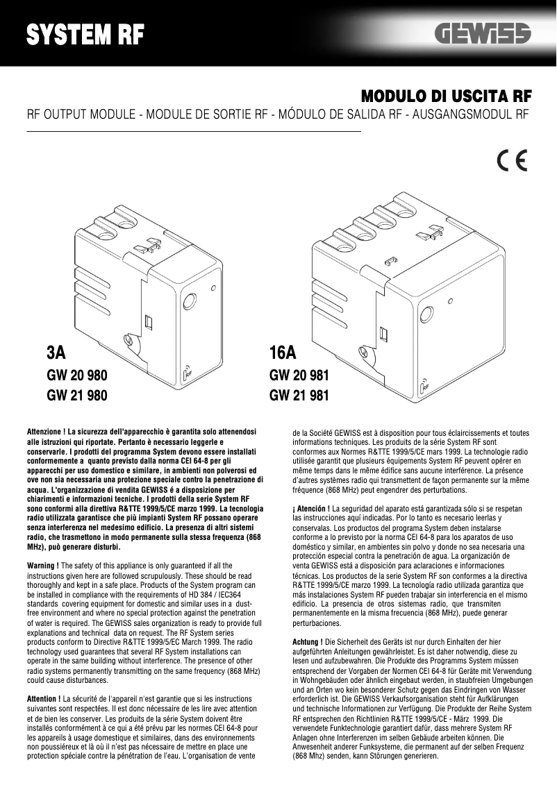 Page 1 of the manual User Manual Gewiss GW20981