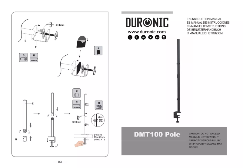 Page 1 de la notice Manuel utilisateur Duronic DMT100 POLE