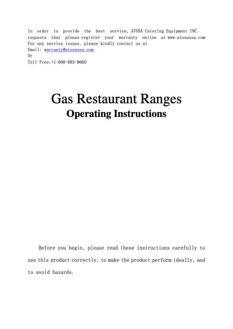 Page 1 of the manual User Manual Atosa AGR-36G