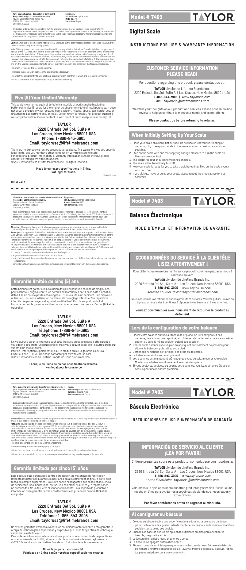 Page 1 de la notice Manuel utilisateur Taylor 74034102