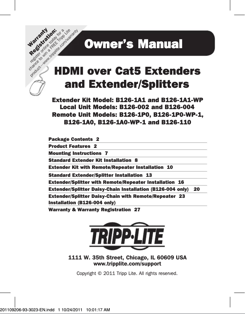 Page 1 de la notice Manuel utilisateur Tripp Lite B126-110-INT