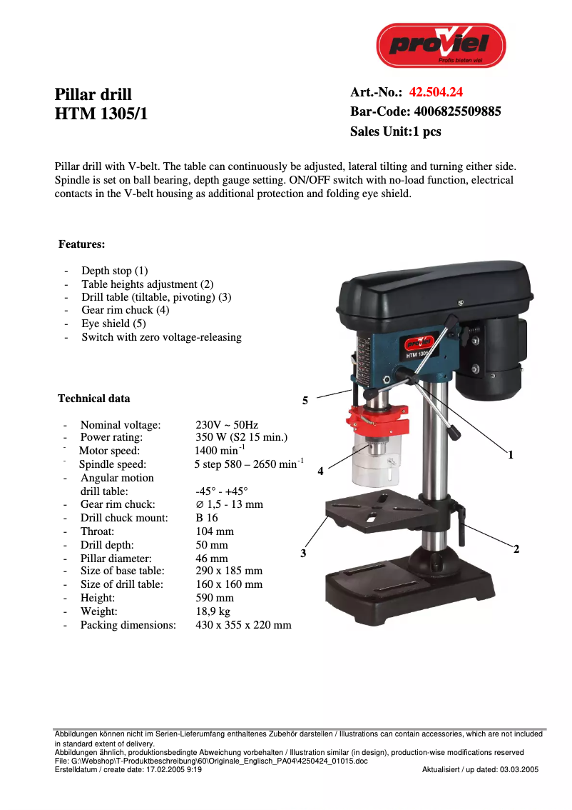 Page 1 de la notice Manuel utilisateur Proviel HTM 1305/1