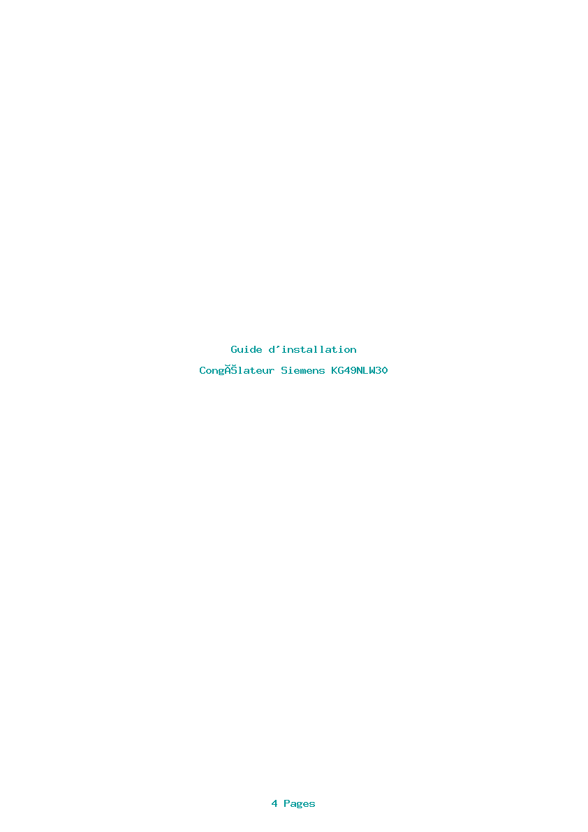 Page 1 de la notice Guide d'installation Siemens KG49NLW30