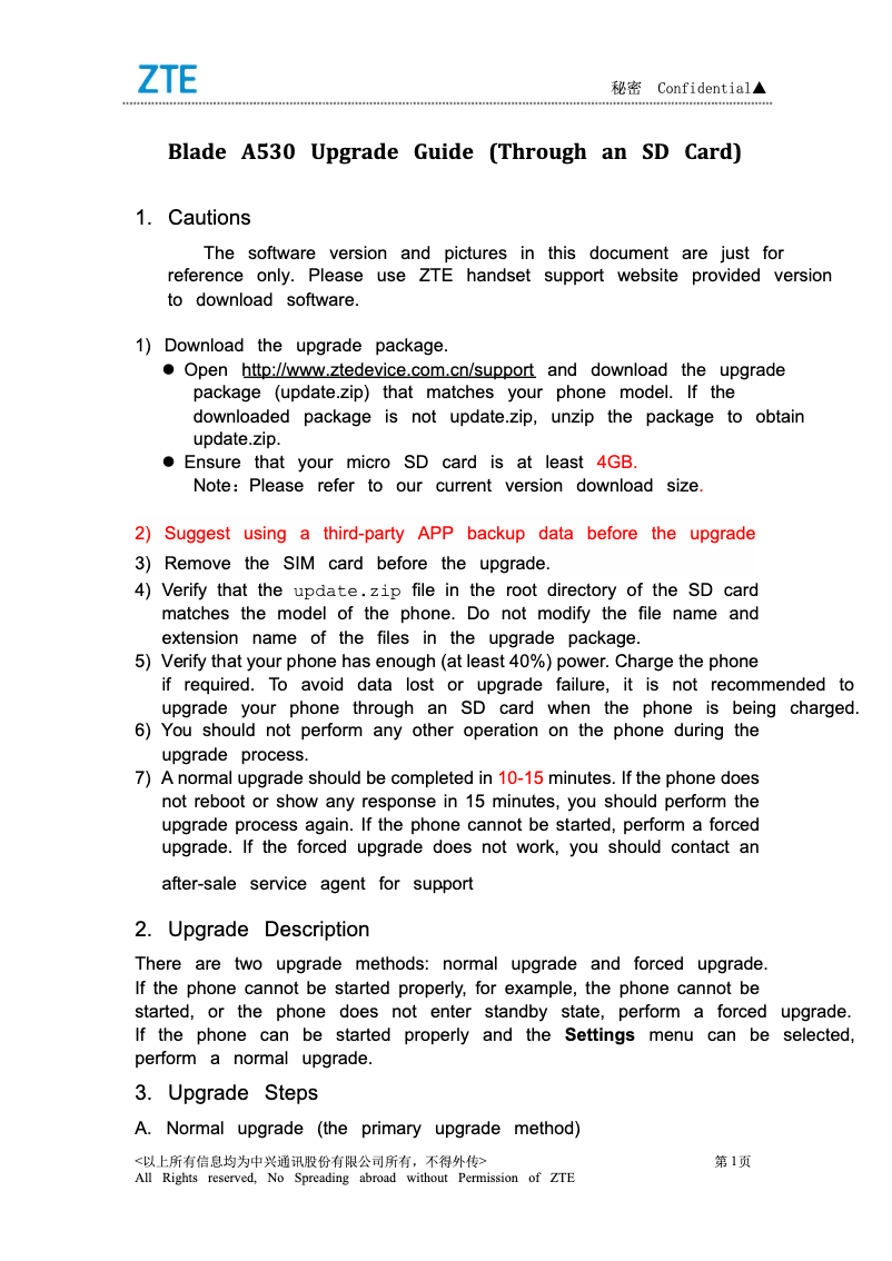 Página 1 del manual Manual de usuario ZTE Blade A530