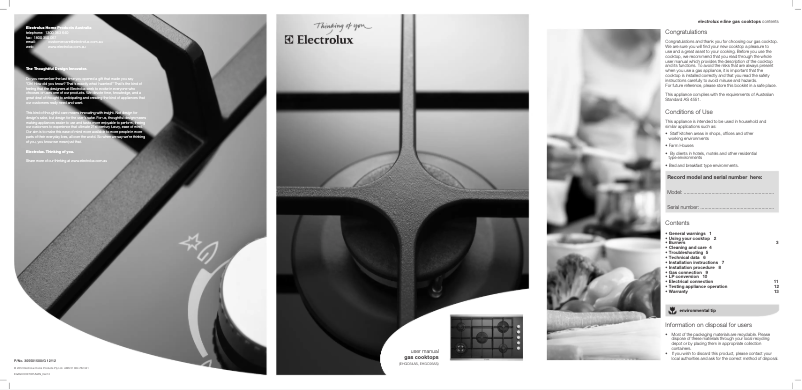 Page 1 de la notice Manuel utilisateur Electrolux EHGC64AS
