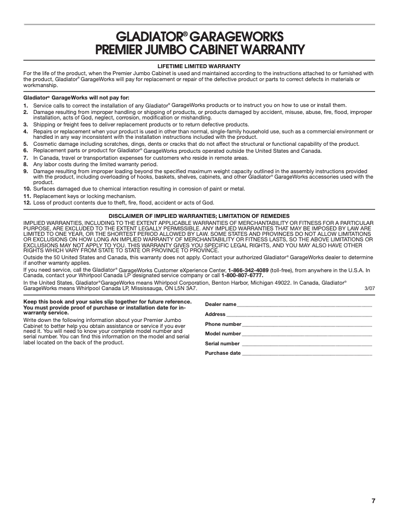 Page 1 of the manual Instruction Manual Gladiator GAJG36FDZW