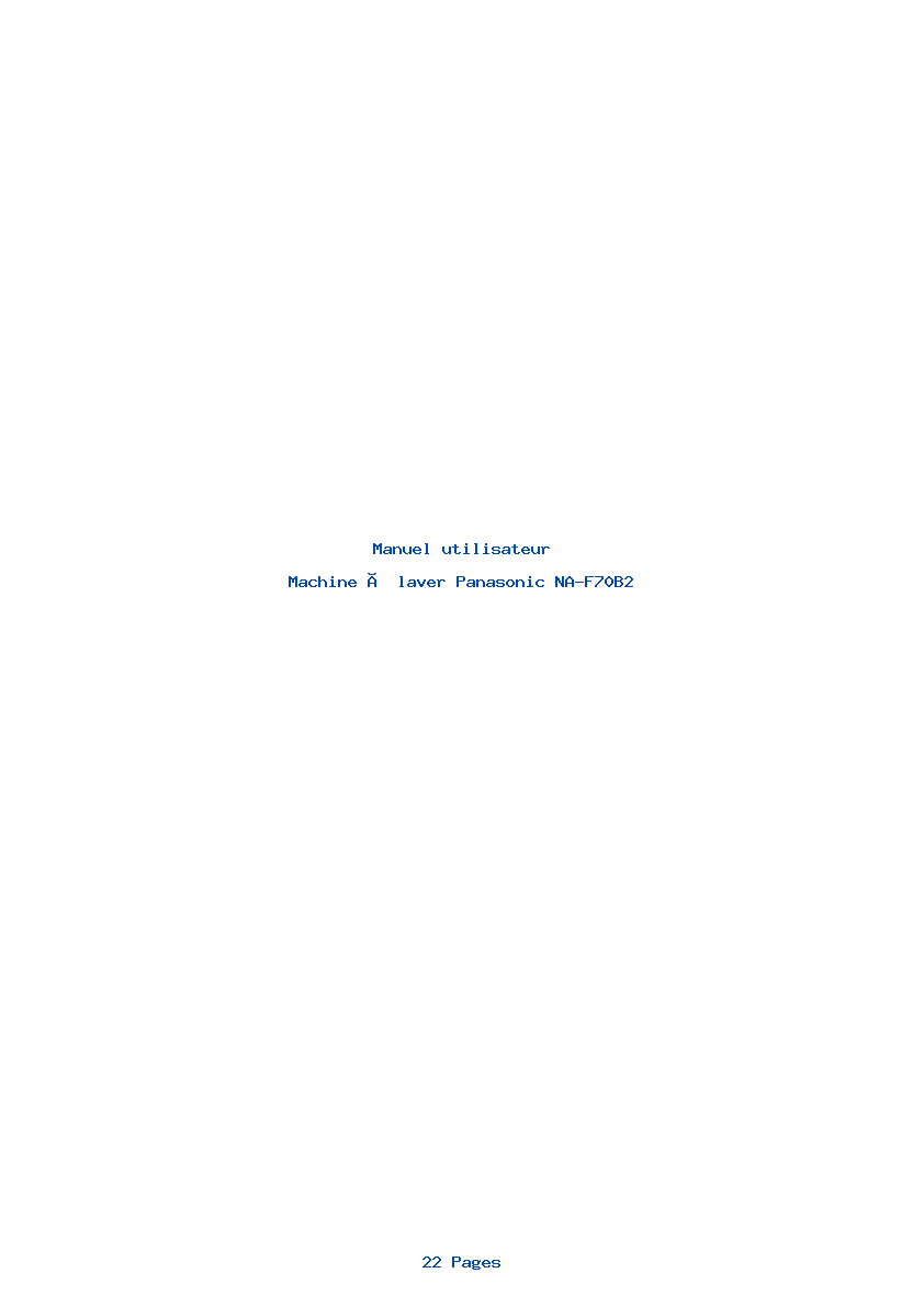 Page 1 de la notice Manuel utilisateur Panasonic NA-F70B2