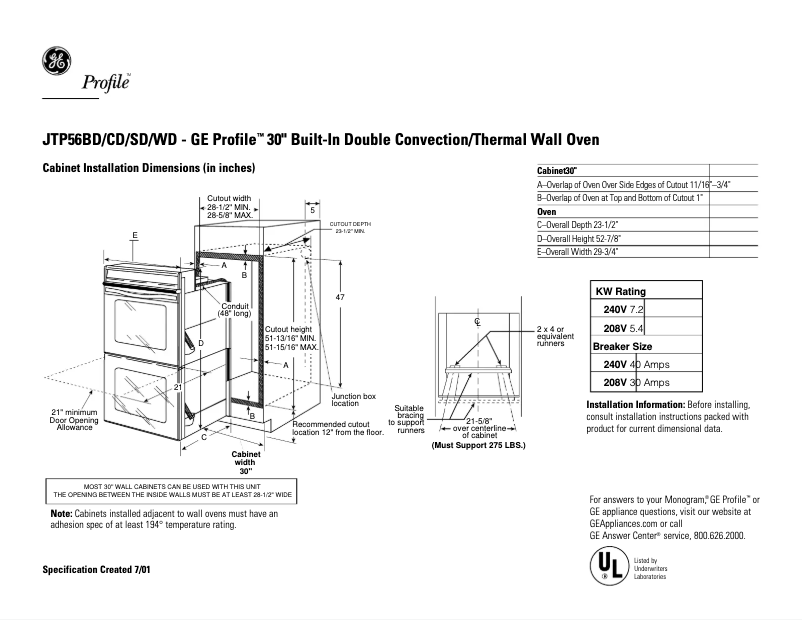 Página 1 del manual Ficha técnica GE Profile JTP56SDSS