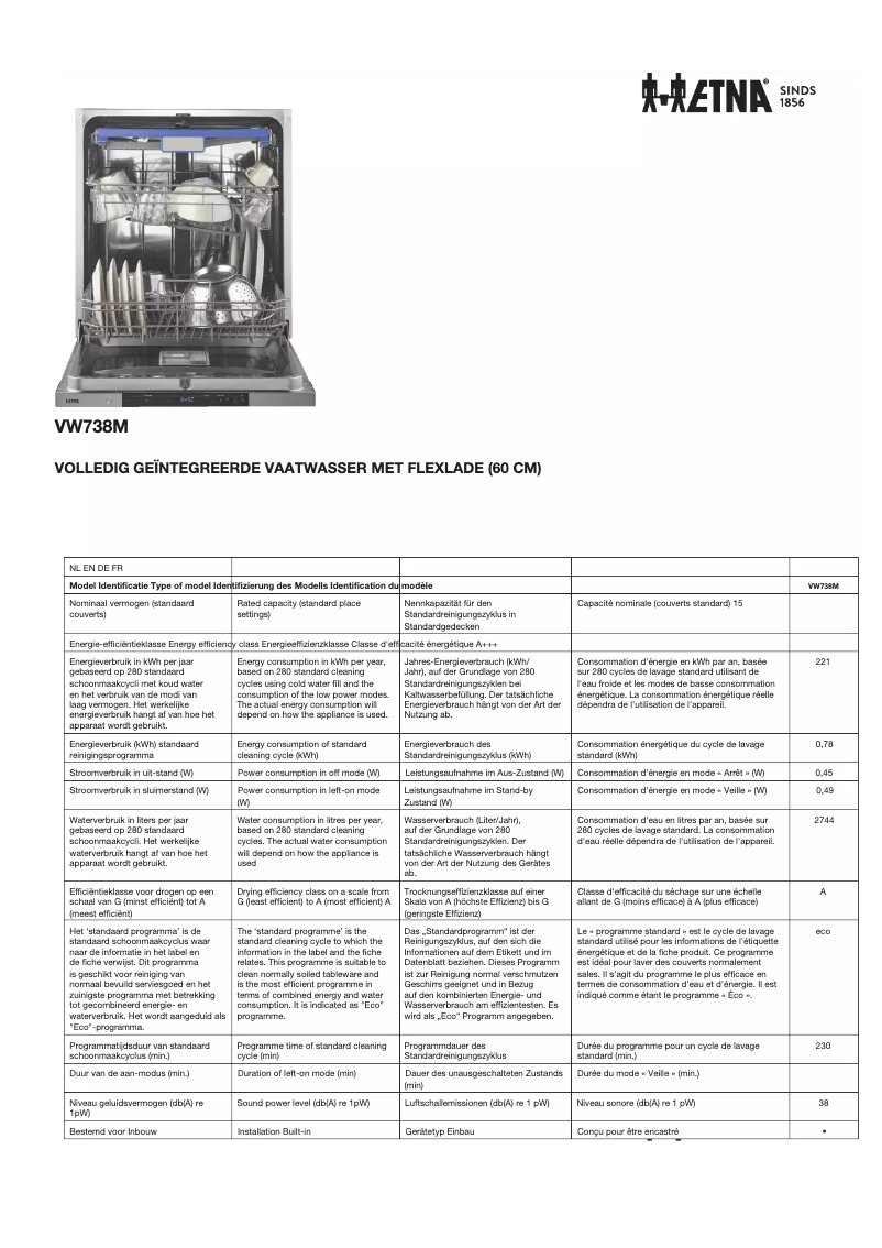 Página 1 del manual Ficha técnica Etna VW738M