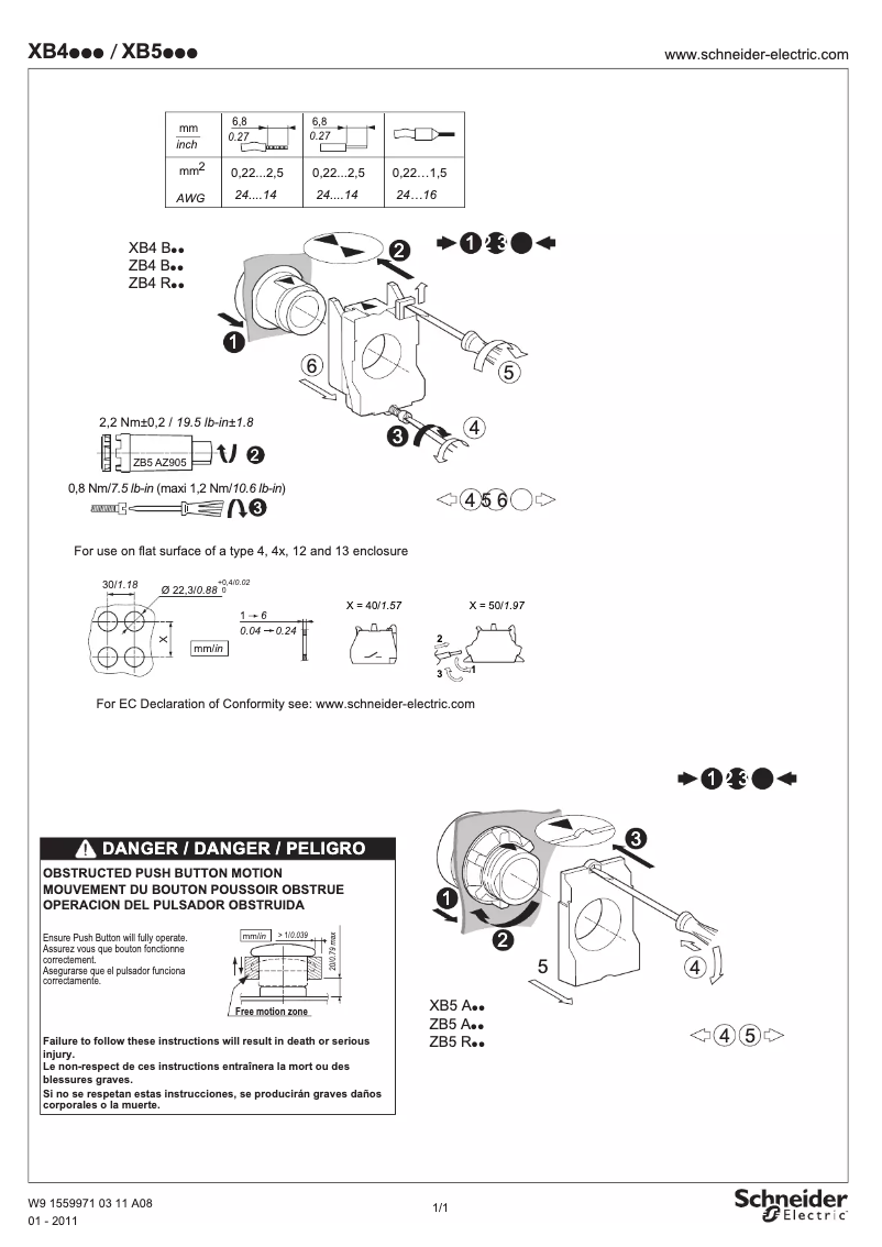 Page 1 de la notice Manuel utilisateur Schneider ZB4BD505