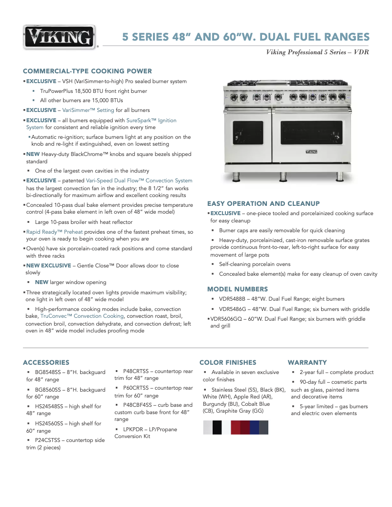 Página 1 del manual Ficha técnica Viking VDR5606GQCB