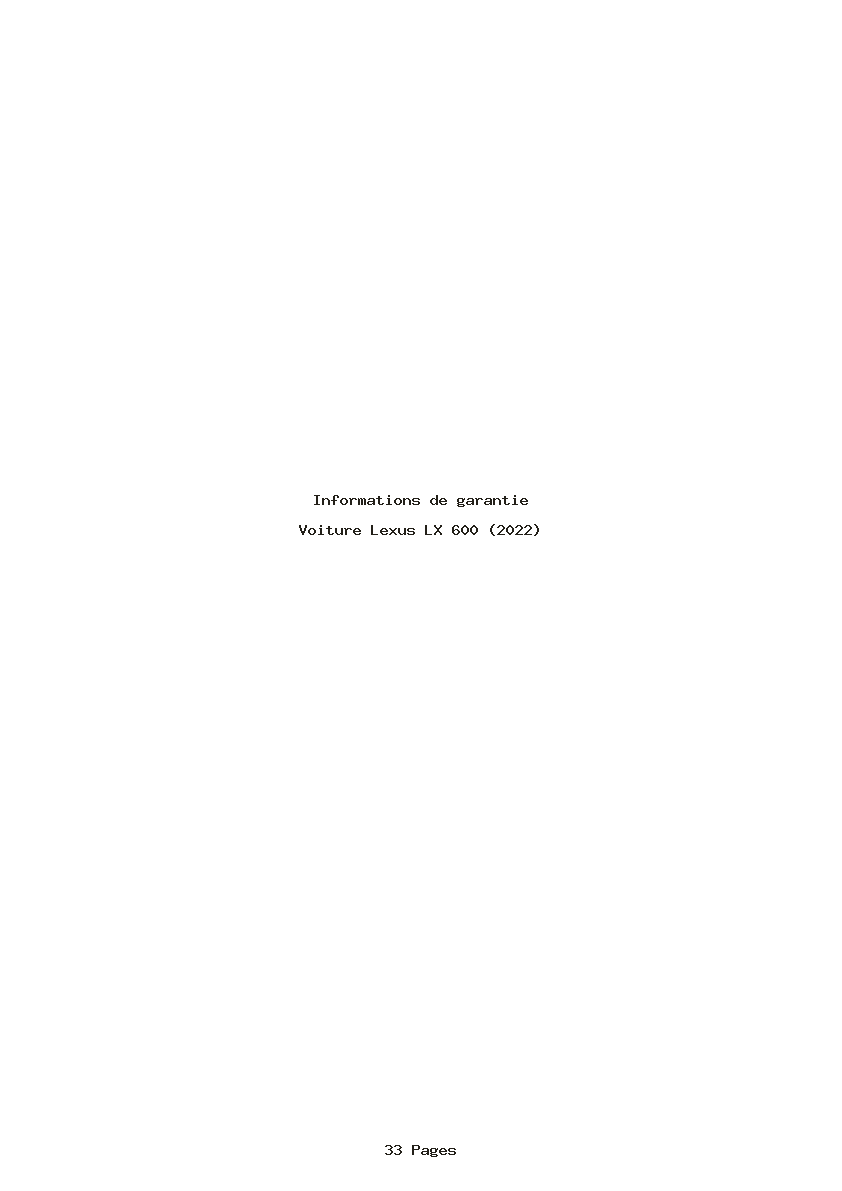 Page 1 de la notice Informations de garantie Lexus LX 600 (2022)