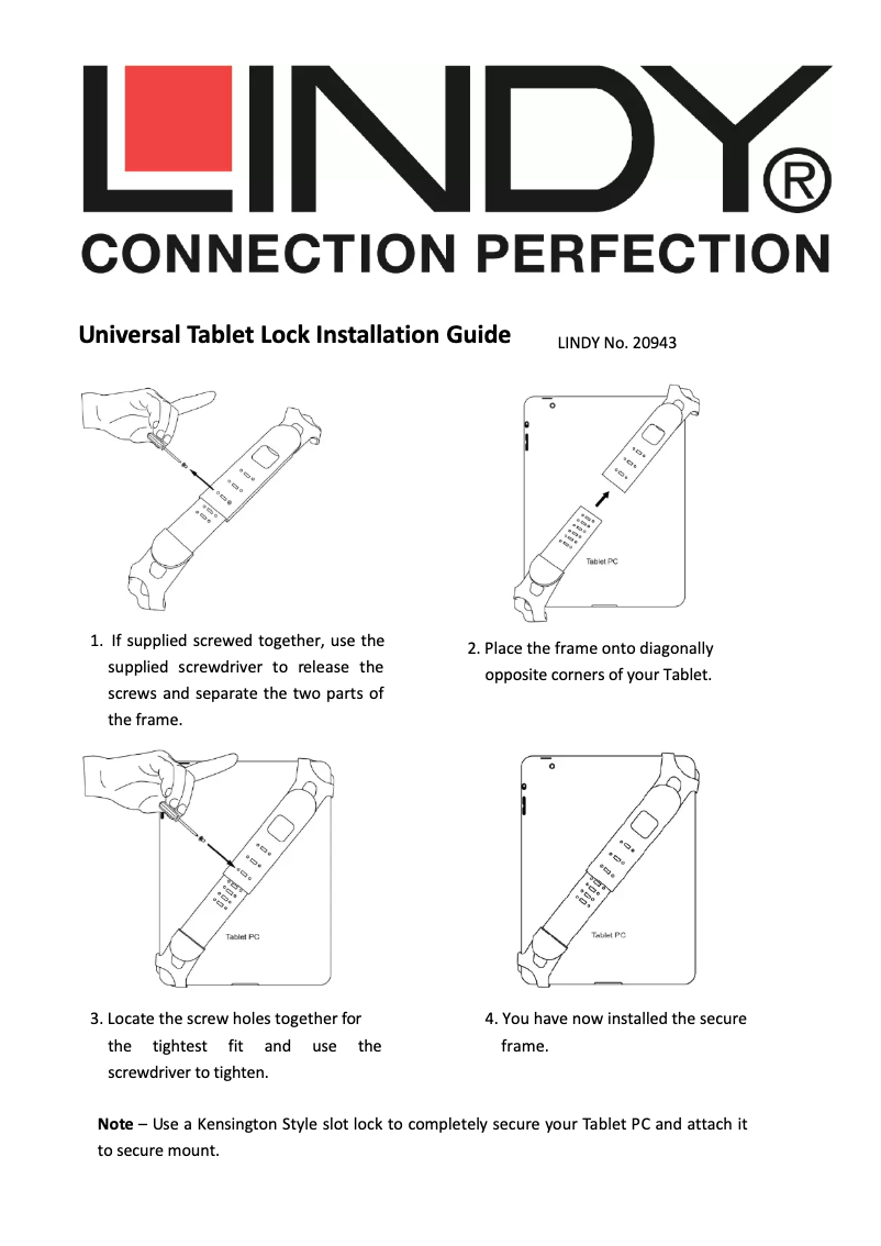 Page 1 of the manual User Manual Lindy Universal Tablet Lock 20943