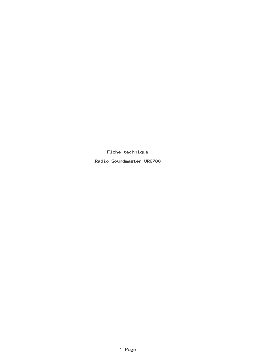 Page 1 de la notice Fiche technique Soundmaster UR6700