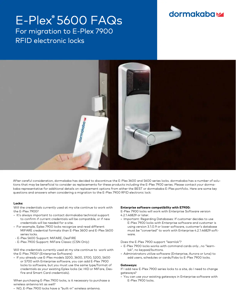 Page 1 de la notice Brochure Dormakaba E-Plex