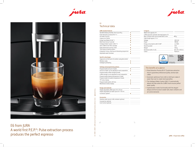 Page 1 de la notice Fiche technique Jura J6
