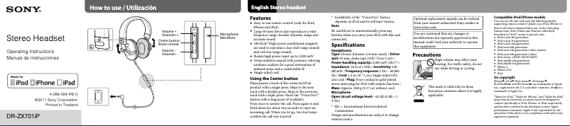 Page 1 de la notice Manuel utilisateur Sony DR-ZX701iP