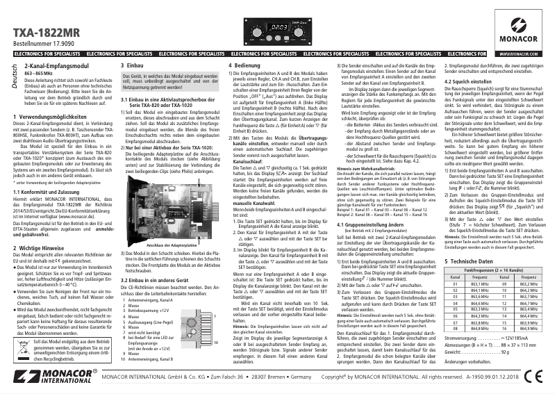 Page 1 de la notice Manuel utilisateur Monacor TXA-1822MR