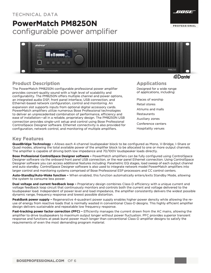 Page 1 de la notice Fiche technique Bose PowerMatch PM8250N