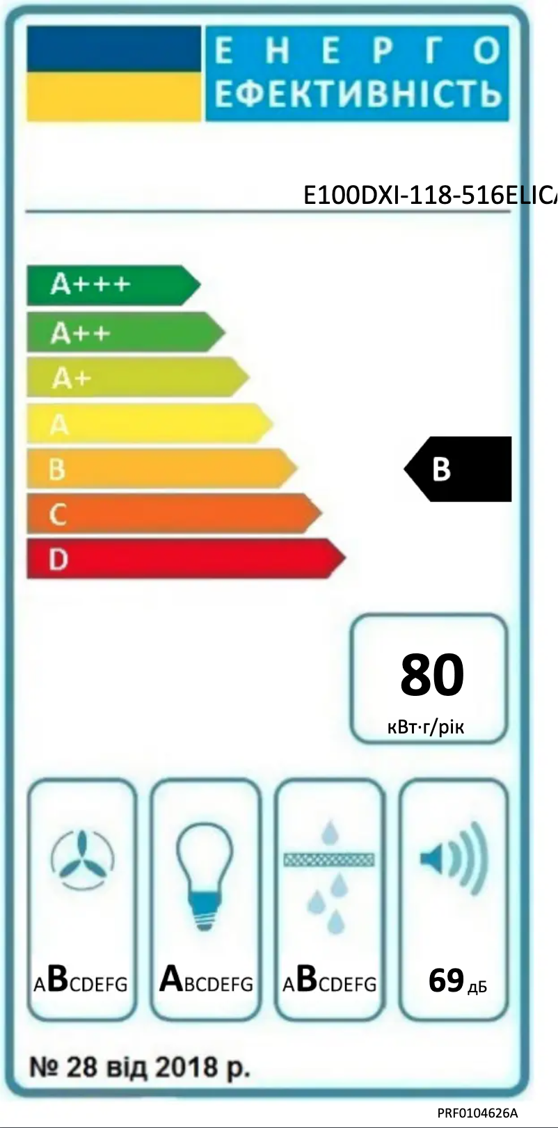 Page 1 de la notice Label énergétique Elica JOY PRF0104626A