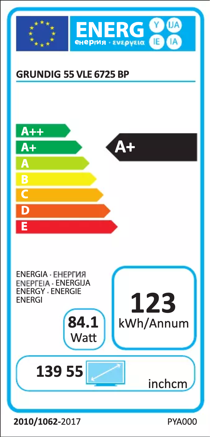Page 1 de la notice Label énergétique Grundig 55 VLE 6725 BP