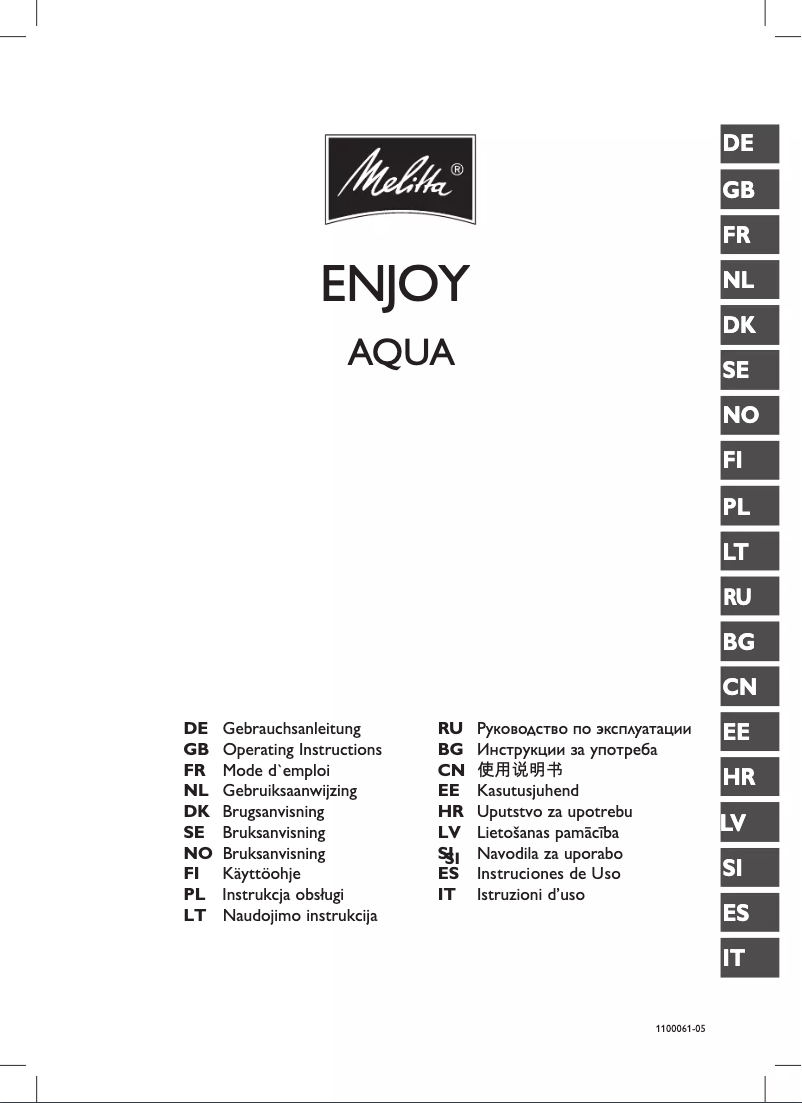 Page 1 de la notice Manuel utilisateur Melitta Enjoy Aqua