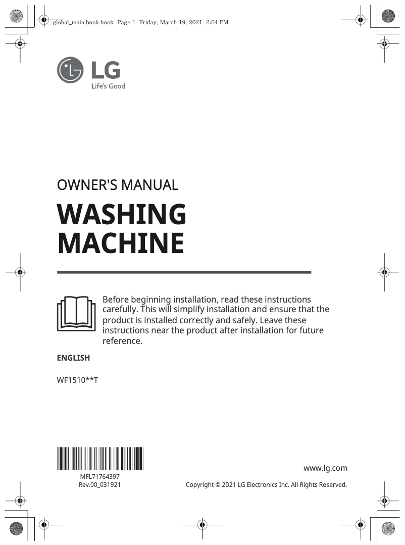 Page 1 de la notice Manuel utilisateur LG WF1510WHT