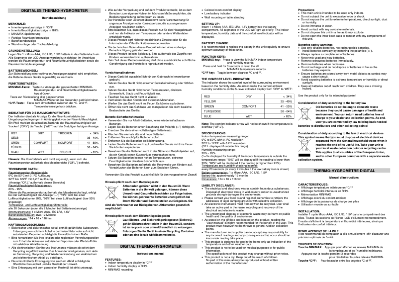 Page 1 de la notice Manuel utilisateur Techno Line WS 9430
