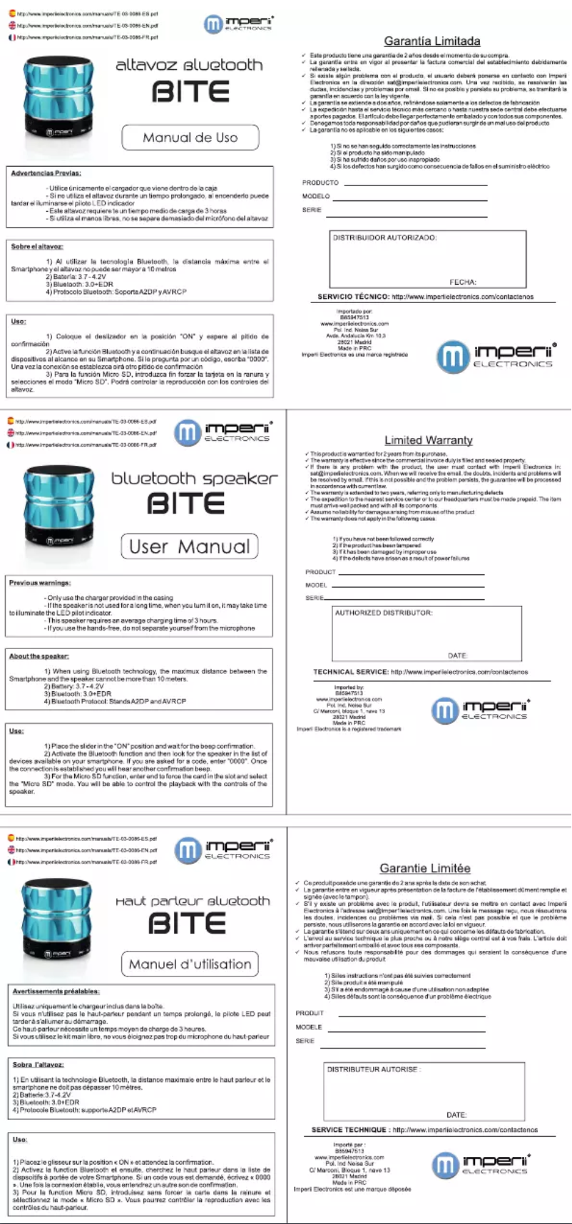 Page 1 de la notice Manuel utilisateur Imperii Electronics TE.03.0086.08