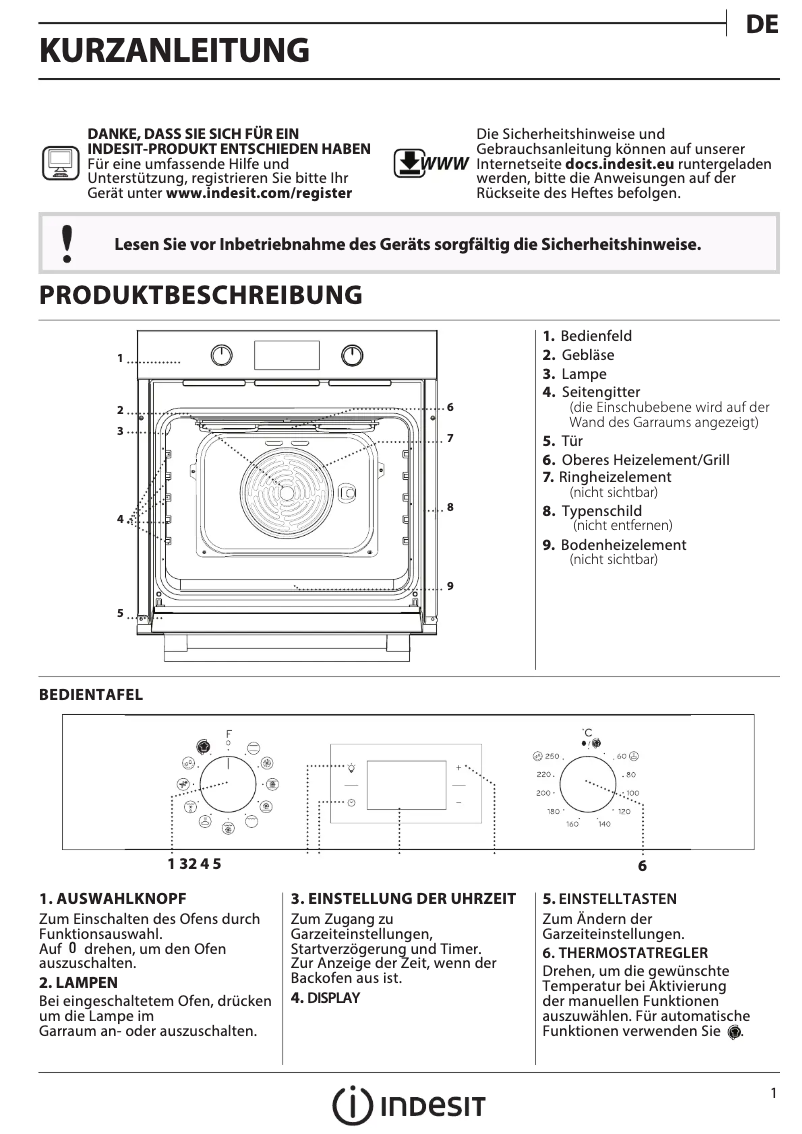Página 1 del manual Instrucciones de seguridad Indesit IFW 4844 H BL