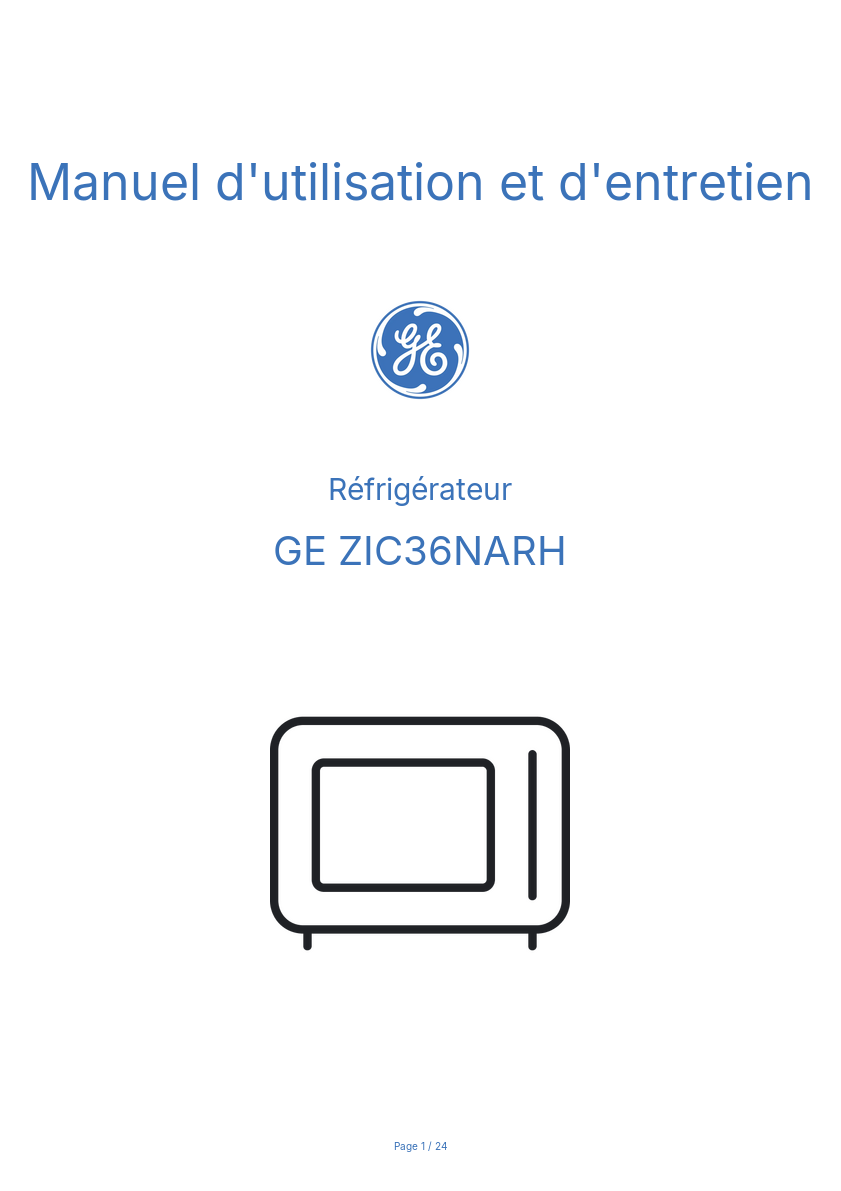 Page 1 de la notice Manuel d'utilisation et d'entretien GE ZIC36NARH