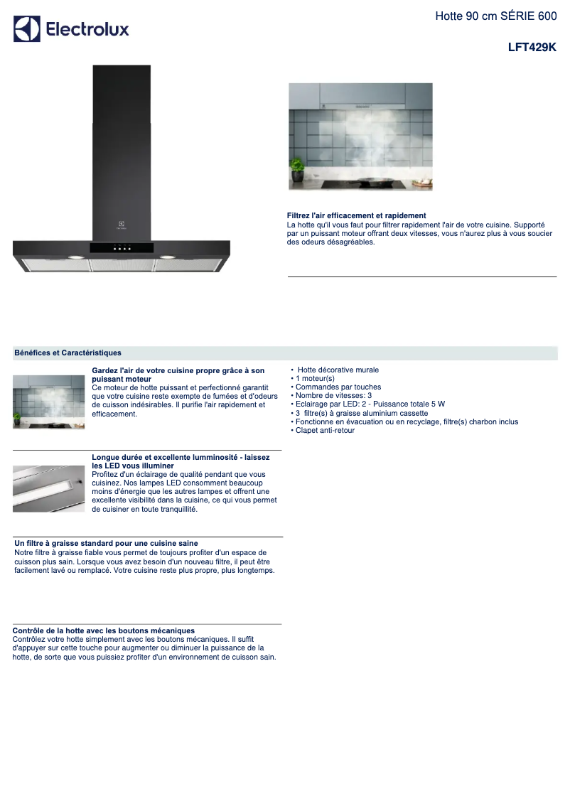 Página 1 del manual Ficha técnica Electrolux LFT429K