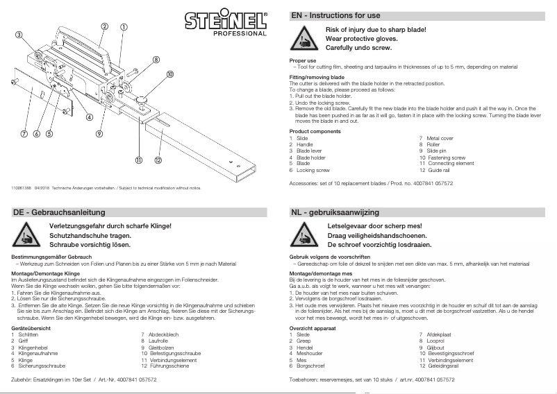 Page 1 de la notice Manuel utilisateur Steinel Snijsysteem Pro Cut