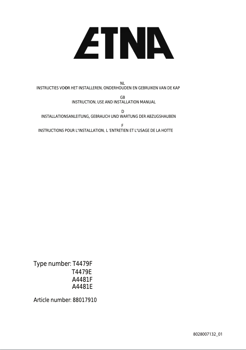 Page 1 de la notice Manuel utilisateur Etna T4479