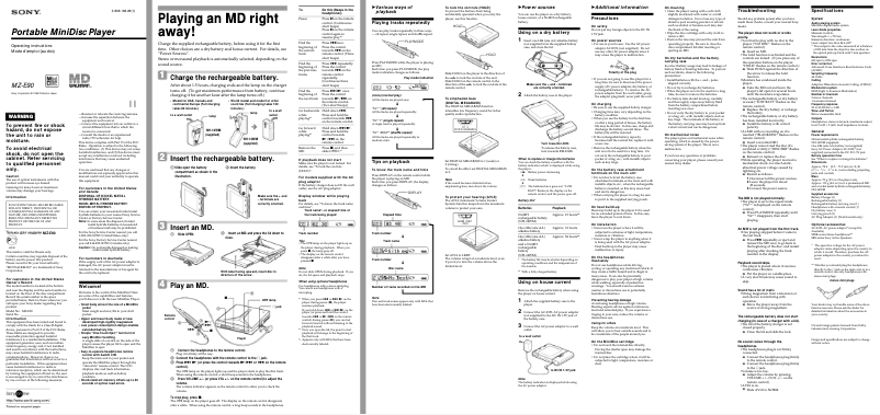 Page 1 de la notice Manuel utilisateur Sony MZ-E90