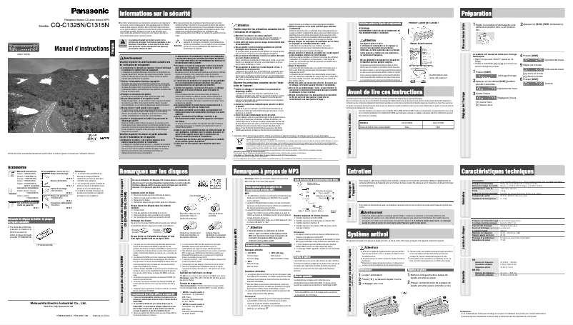 Page 1 de la notice Manuel utilisateur Panasonic CQ-C1315N