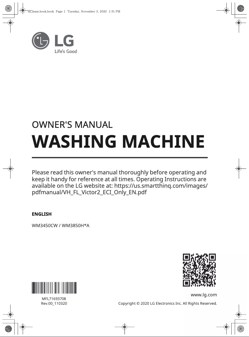 Page 1 de la notice Manuel utilisateur LG WM3450CW