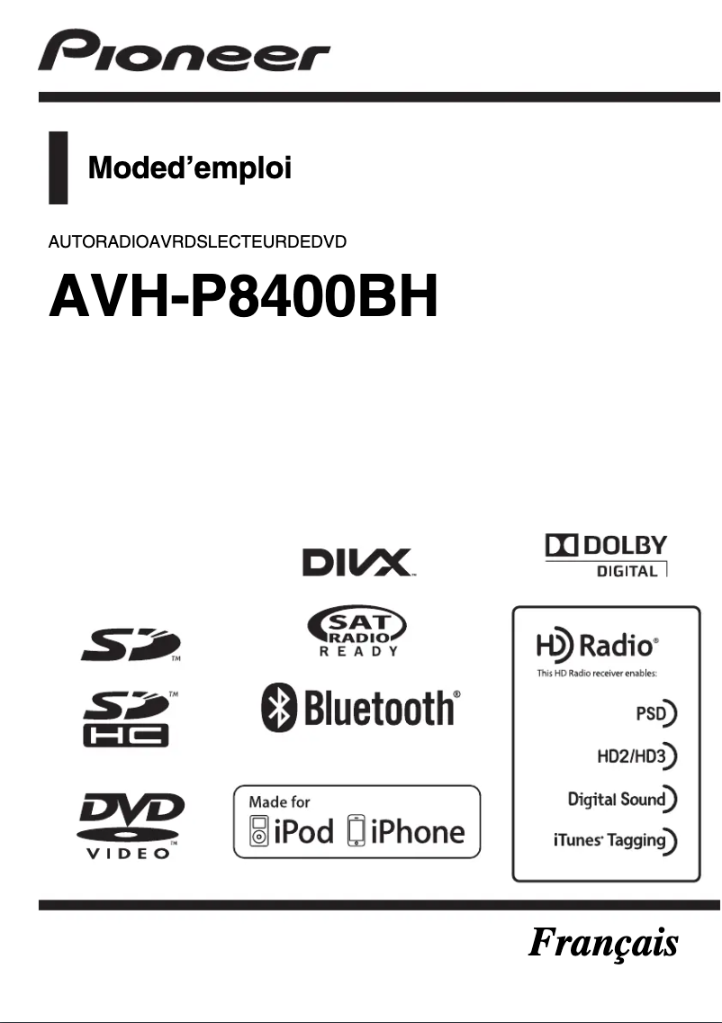 Page 1 de la notice Manuel utilisateur Pioneer AVH-P8400BH