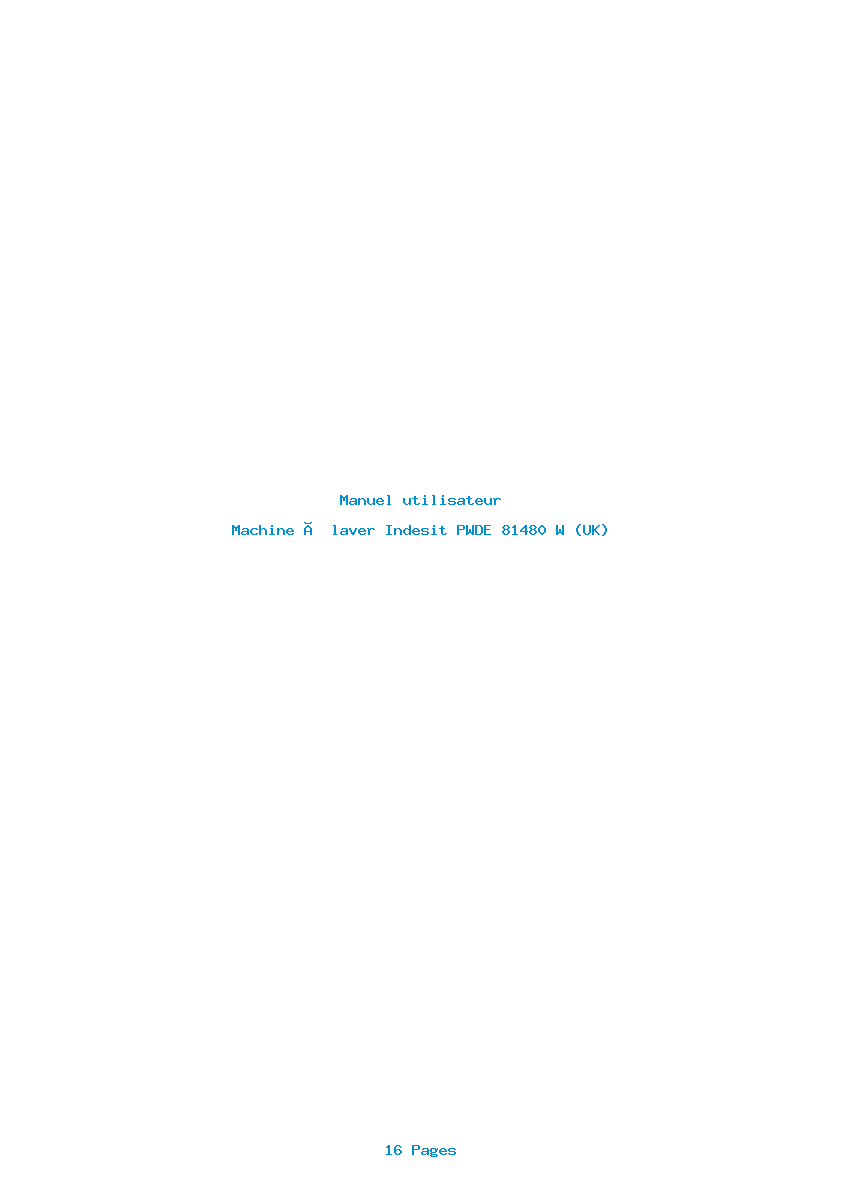 Page 1 de la notice Manuel utilisateur Indesit PWDE 81480 W (UK)