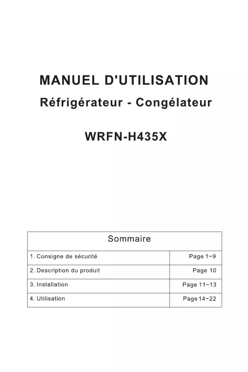 Page 1 de la notice Manuel utilisateur Winia WRFN-H435X