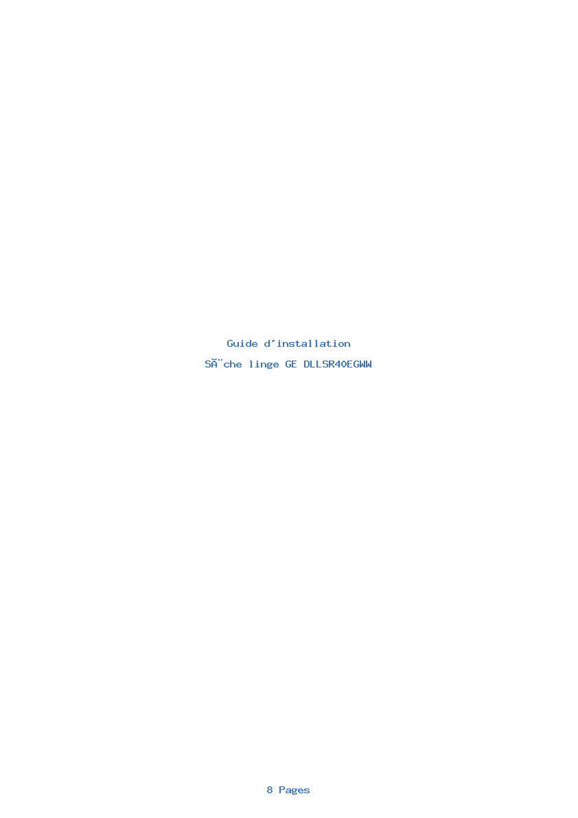 Page 1 de la notice Guide d'installation GE DLLSR40EGWW