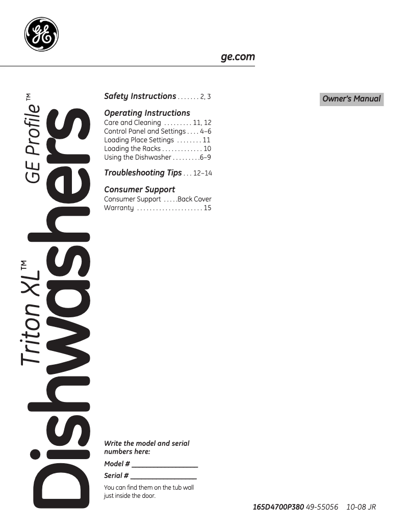 Page n°1 - Manuel d'utilisation et d'entretien GE Profile PDW7800NBB