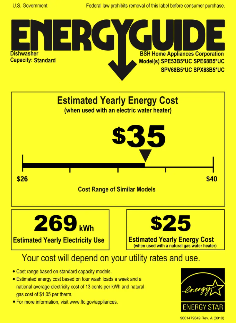 Page 1 of the manual Energy Label Bosch SPX68B55UC