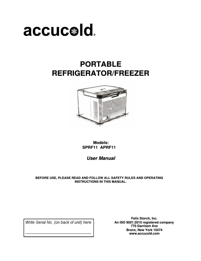 Page 1 de la notice Manuel utilisateur Accucold SPRF11
